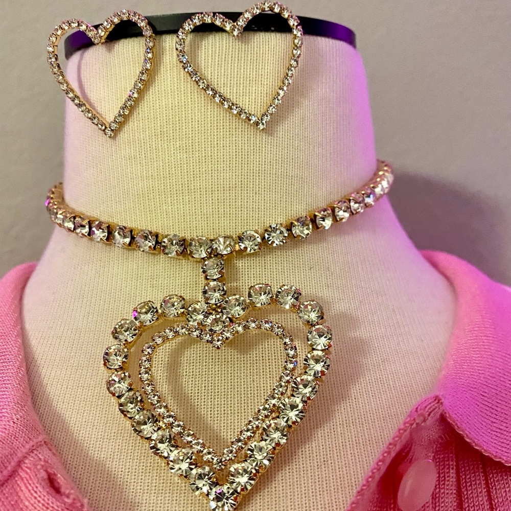 Crystal heart stud earrings. Matching hear choker available also.